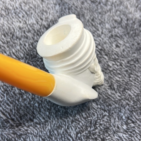 HAND CARVED MAN GENUINE BLOCK MEERSCHAUM PIPE VINTAGE MADE IN TURKEY - Picture 7 of 12